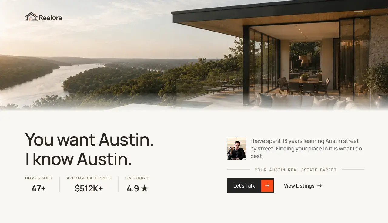 hero section for a real estate agent website.